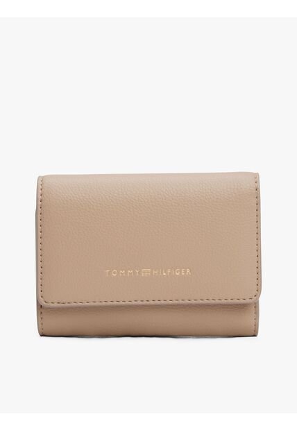 Billetera Beige Plegable En Tres Partes Con Logo Tommy Hilfiger
