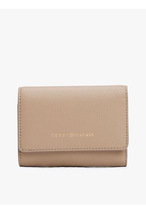 Billetera Beige Plegable En Tres Partes Con Logo Tommy Hilfiger