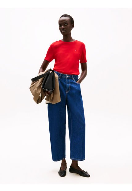Camiseta Roja De Cuello Redondo Con Corte Slim Tommy Hilfiger