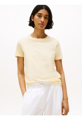 Camiseta Amarilla Con Cuello Redondo Y Logo Distintivo Tommy Hilfiger