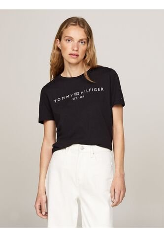 Camiseta Negra Con Cuello Redondo Y Logo Distintivo Tommy Hilfiger Tommy Hilfiger