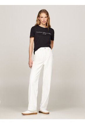 Camiseta Negra Con Cuello Redondo Y Logo Distintivo Tommy Hilfiger