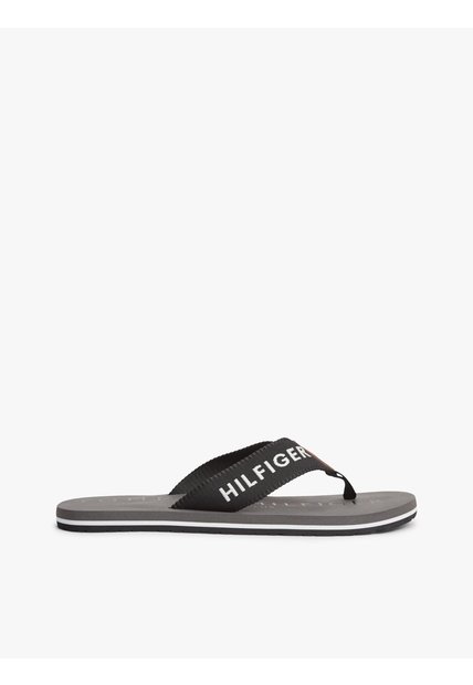 Sandalias Negro De Tiras Textiles Con Logo Tommy Hilfiger