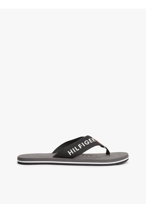 Sandalias Negro De Tiras Textiles Con Logo Tommy Hilfiger