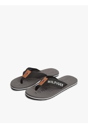 Sandalias Negro De Tiras Textiles Con Logo Tommy Hilfiger