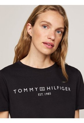 Camiseta Negra Con Cuello Redondo Y Logo Distintivo Tommy Hilfiger