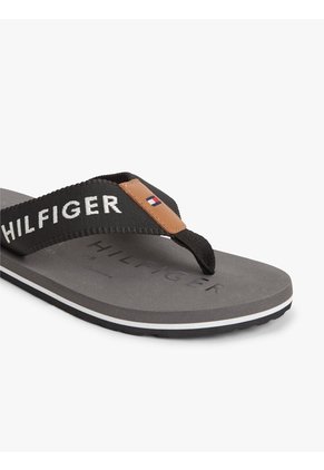 Sandalias Negro De Tiras Textiles Con Logo Tommy Hilfiger