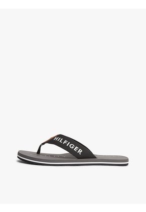 Sandalias Negro De Tiras Textiles Con Logo Tommy Hilfiger