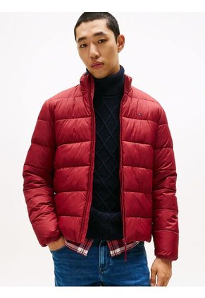 Chaqueta Roja De Cuello Alto Acolchada Con Logo Tommy Hilfiger