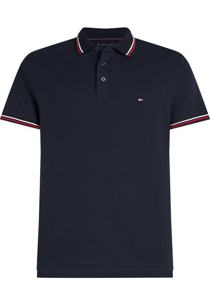 Polo Azul De Corte Slim Con Ribetes Tommy Hilfiger
