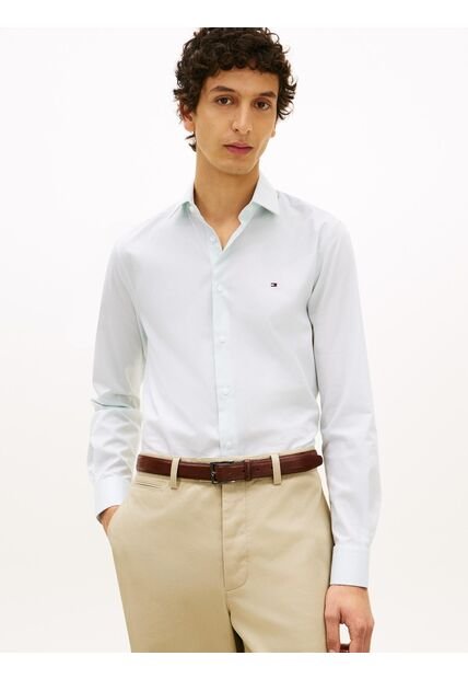 Camisa Verde Slim Con Rayas Finas Tommy Hilfiger