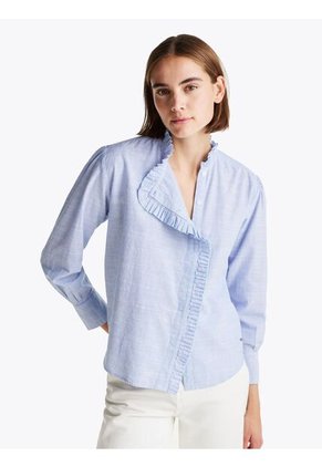 Camisa Celeste De Rayas Con Cuello Con Volantes Tommy Hilfiger