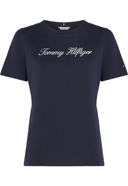 Camiseta Azul De Corte Regular Con Logo Script Tommy Hilfiger