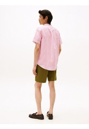 Camisa Rosada Con Diseño De Rayas Y Cuello Mao Tommy Hilfiger