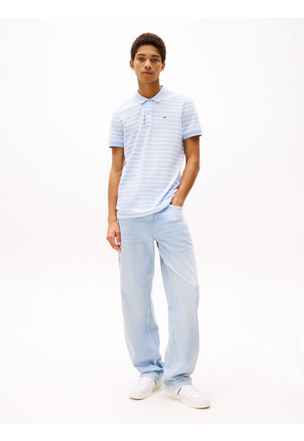 Polo Celeste De Corte Slim Con Parche Con Logo Tommy Jeans