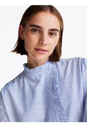 Camisa Celeste De Rayas Con Cuello Con Volantes Tommy Hilfiger