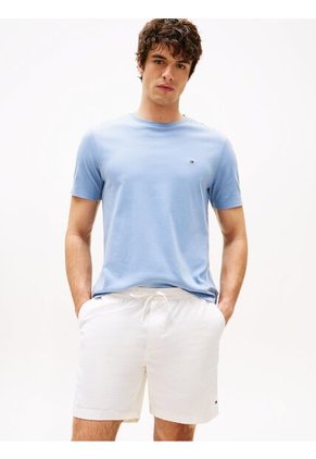 Camiseta Azul De Cuello Redondo Y Punto Interlock Tommy Hilfiger
