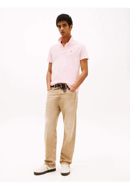 Polo Rosa De Corte Slim Con Parche Con Logo Tommy Jeans