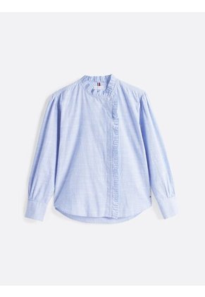 Camisa Celeste De Rayas Con Cuello Con Volantes Tommy Hilfiger