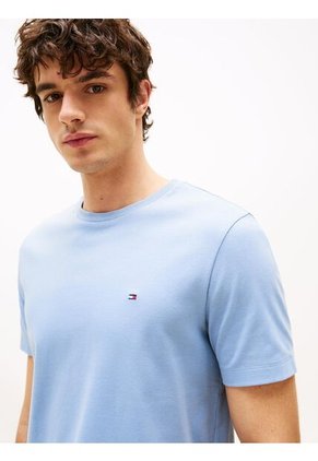 Camiseta Azul De Cuello Redondo Y Punto Interlock Tommy Hilfiger