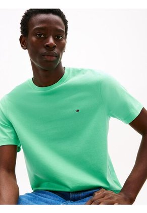Camiseta Verde De Cuello Redondo Con Logo Bordado Tommy Hilfiger