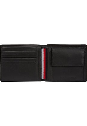 Billetera Negra Plegable Corporate De Cuero Tommy Hilfiger