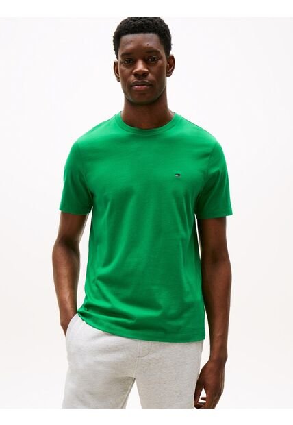 Camiseta Verde De Cuello Redondo Con Logo Bordado Tommy Hilfiger