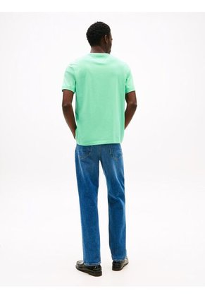 Camiseta Verde De Cuello Redondo Con Logo Bordado Tommy Hilfiger