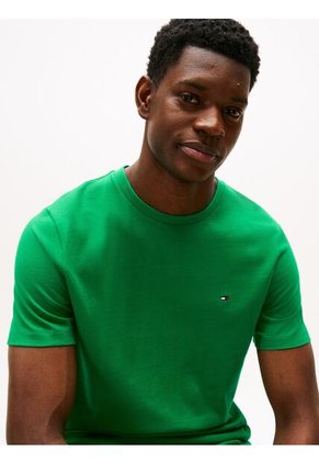 Camiseta Verde De Cuello Redondo Con Logo Bordado Tommy Hilfiger