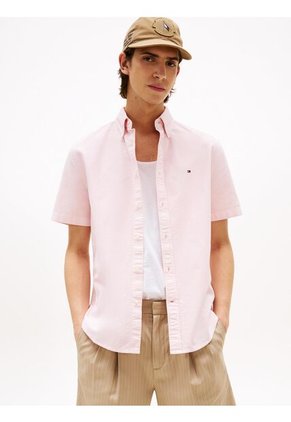 Camisa Rosa Oxford De Manga Corta Y Corte Regular Tommy Hilfiger