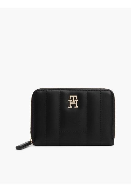 Billetera Negra Acolchada Con Cremallera Y Logo Tommy Hilfiger