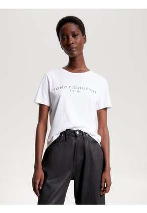 Camiseta Blanca Con Cuello Redondo Y Logo Distintivo Tommy Hilfiger