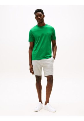 Camiseta Verde De Cuello Redondo Con Logo Bordado Tommy Hilfiger