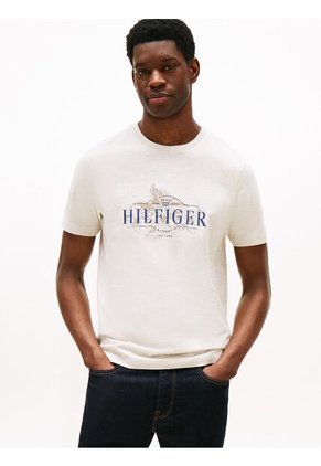 Camiseta Gris De Cuello Redondo Con Logo Tropical Tommy Hilfiger