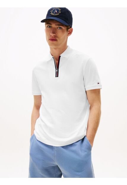 Polo Blanco De Corte Regular Con Cierre De Cremallera Tommy Hilfiger