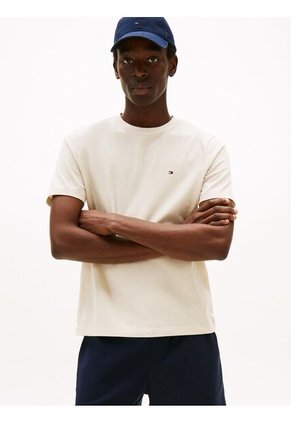 Camiseta Beige De Cuello Redondo Con Logo Bordado Tommy Hilfiger
