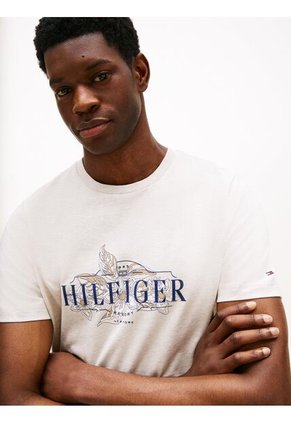 Camiseta Gris De Cuello Redondo Con Logo Tropical Tommy Hilfiger