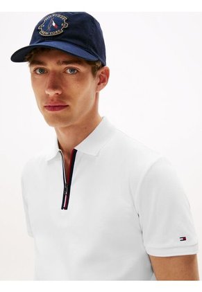 Polo Blanco De Corte Regular Con Cierre De Cremallera Tommy Hilfiger
