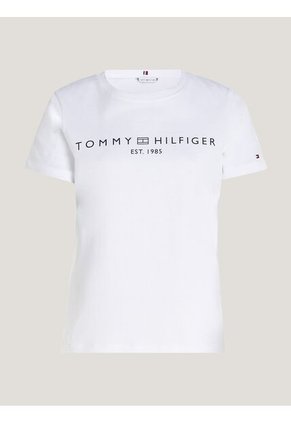 Camiseta Blanca Con Cuello Redondo Y Logo Distintivo Tommy Hilfiger