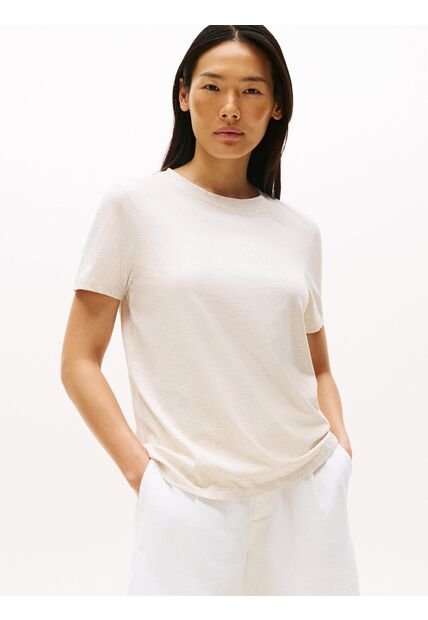 Camiseta Blanca Con Cuello Redondo Y Logo Distintivo Tommy Hilfiger