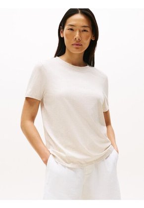 Camiseta Blanca Con Cuello Redondo Y Logo Distintivo Tommy Hilfiger