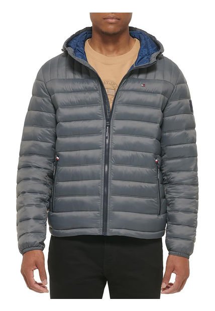 Chaqueta Gris Acolchada Con Logo Tommy Hilfiger