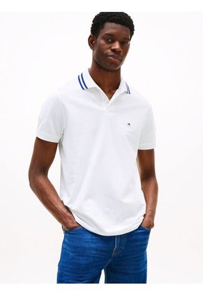 Polo Blanco Performance De Corte Regular Con Ribete Tommy Hilfiger