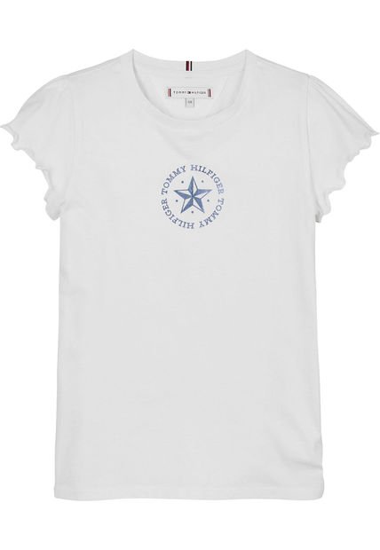 Camiseta Blanco Con Logo Metálico Para Niña Tommy Hilfiger