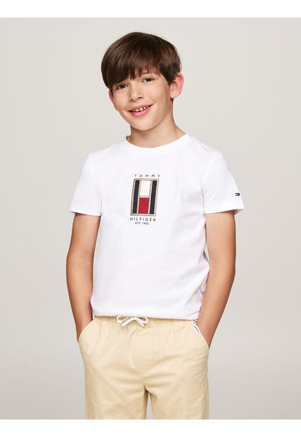 Camiseta Blanca Con Logo Bordado Para Niño Tommy Hilfiger