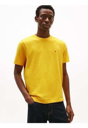 Camiseta Amarilla De Cuello Redondo Con Logo Bordado Tommy Hilfiger