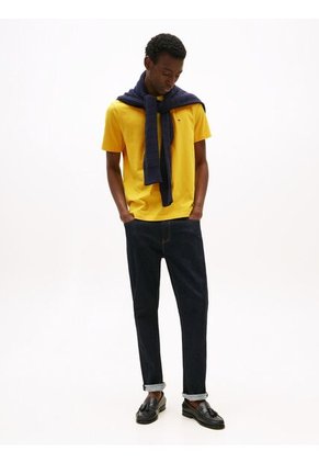 Camiseta Amarilla De Cuello Redondo Con Logo Bordado Tommy Hilfiger