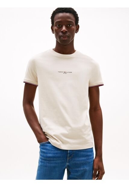 Camiseta Beige De Corte Slim Con Mangas Ribeteadas Tommy Hilfiger