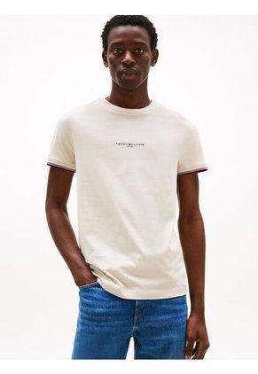 Camiseta Beige De Corte Slim Con Mangas Ribeteadas Tommy Hilfiger