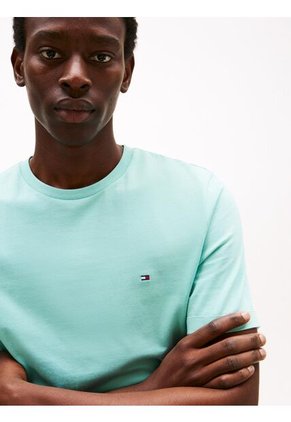 Camiseta Celeste De Cuello Redondo Con Logo Bordado Tommy Hilfiger